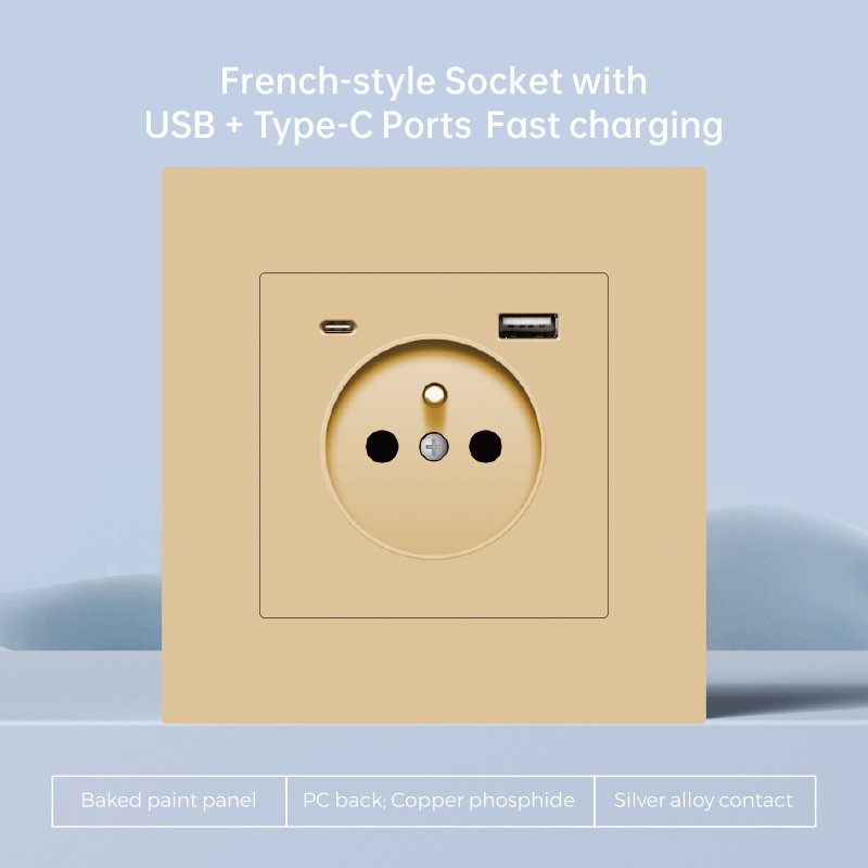 Interruptor de pared de borde de oro británico enchufe de plástico PC multifuncional 86 interruptor de cocina USBTypeC carga rápida