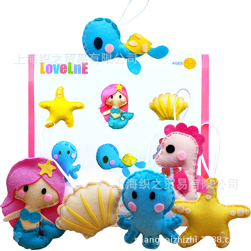 Cross-border best-selling children's DIY craft kit, non-woven fabric mermaid and marine animal pendant decorative crafts