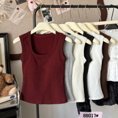 New autumn and winter solid color hairy vest with chest pad for women inner wear beautiful back wide shoulders outer wear chest pad for vest