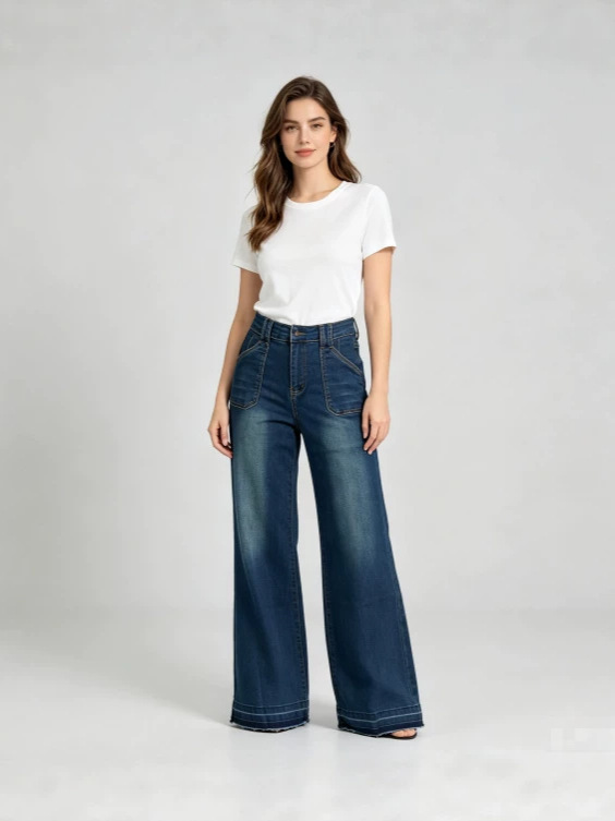 Jeans Acampanados para Mujer de Mezclilla Elástica, Tiro Alto, Elástico, para Uso Casual