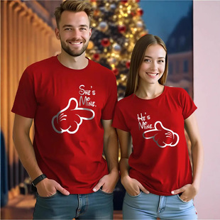 Cross-border European and American Summer Couple's Short-sleeved T-shirt 2025 Foreign Trade Amazon Casual Digital Print Round Neck Top for Women