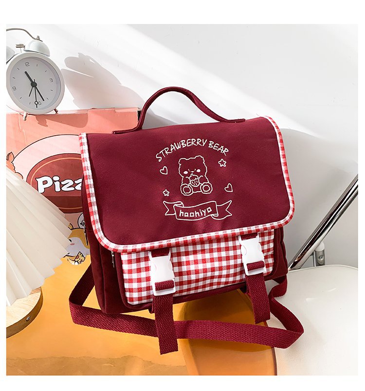 Waterproof 15 Inch Little Bear Plaid School Daily School Backpack display picture 43