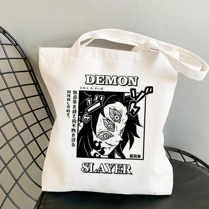 Comercio exterior transfronterizo Demonio Slayer impresión bolsa de lona Harjuku bolsa de hombro moda bolsa de compras portátil en stock