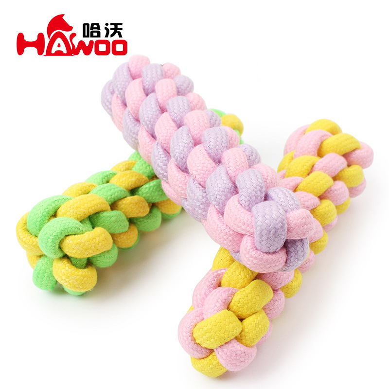 Palos de maíz coloridos al por mayor mordedura de perro cuerda de algodón tejida giro palo nudo juguete suministros para mascotas juguetes para perros