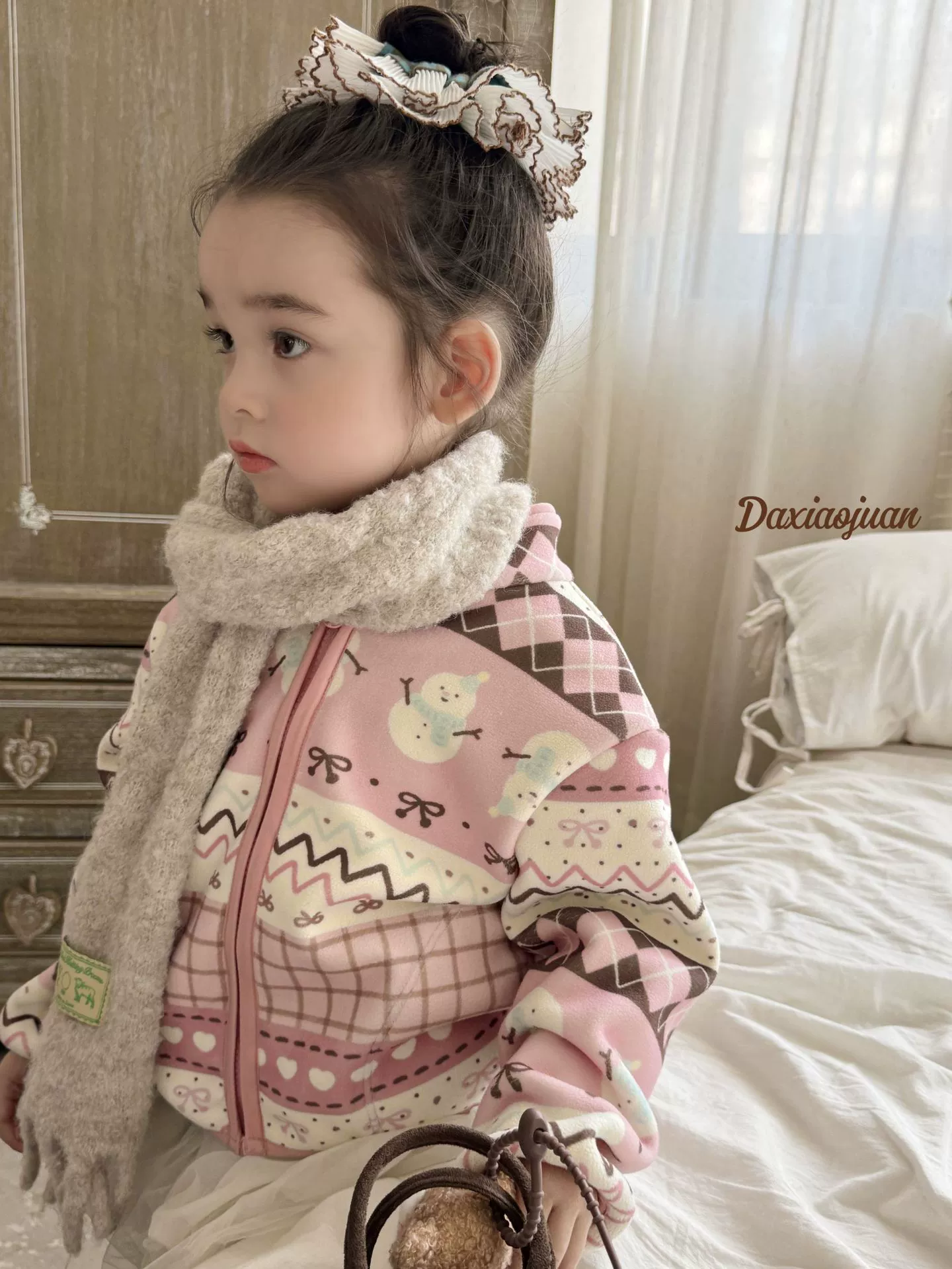 大小卷 Demi-season children's cartoon velvet keep warm jacket with zipper for men and women, Korean style