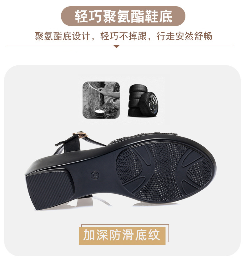 Sandal nữ gót vuông đế xuồng da thật thoải mái — Màu đen chi tiết 14