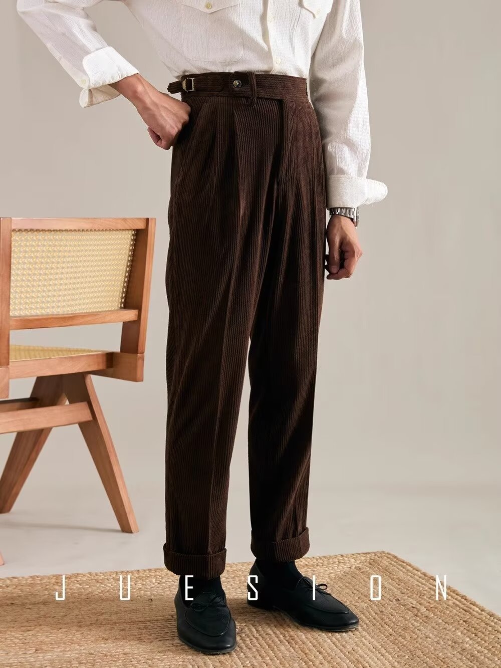 Corduroy High-Waisted Pants for Men, Autumn and Winter Paris Button Straight-Leg Wrinkle-Free Casual Pants, Naples Business Drape Dress Pants