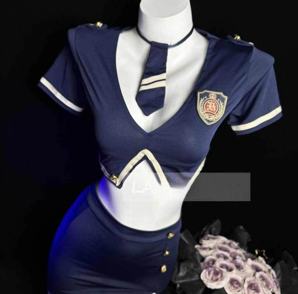 Adult Role-Play Costume Set with Stewardess Theme, One Size, Polyester-Nylon Blend — detail image 4