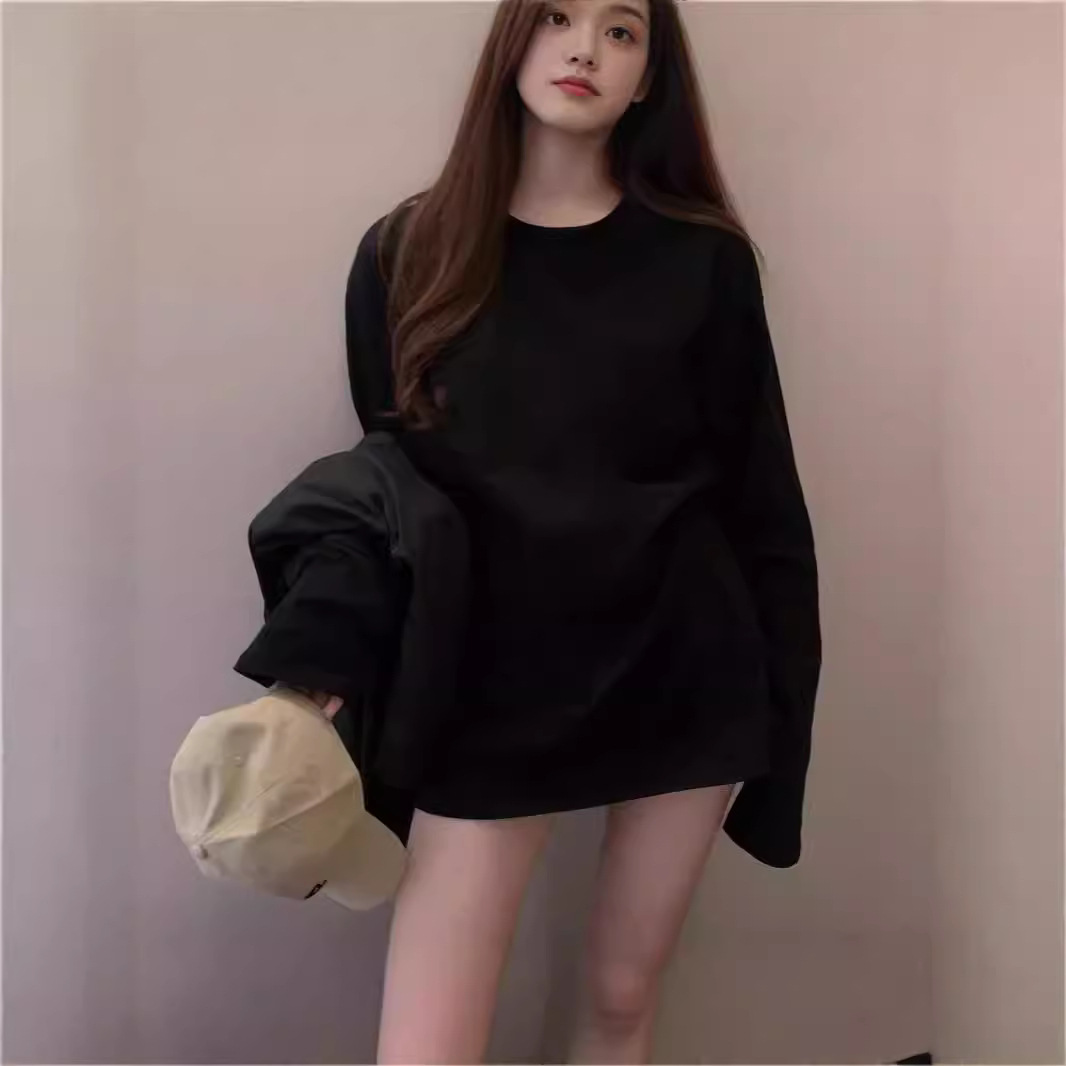 한국식 흰색 긴팔 티셔츠 여성용 가을 옷 느슨한 스웨터 내베이스 셔츠 겨울 샌딩 코튼 탑