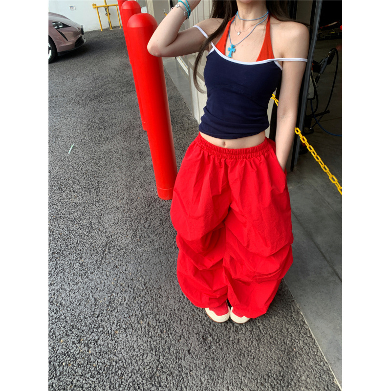 昕可达 美式复古纯色阔腿垂感休闲裤男女宽松休闲慵懒拖地长裤