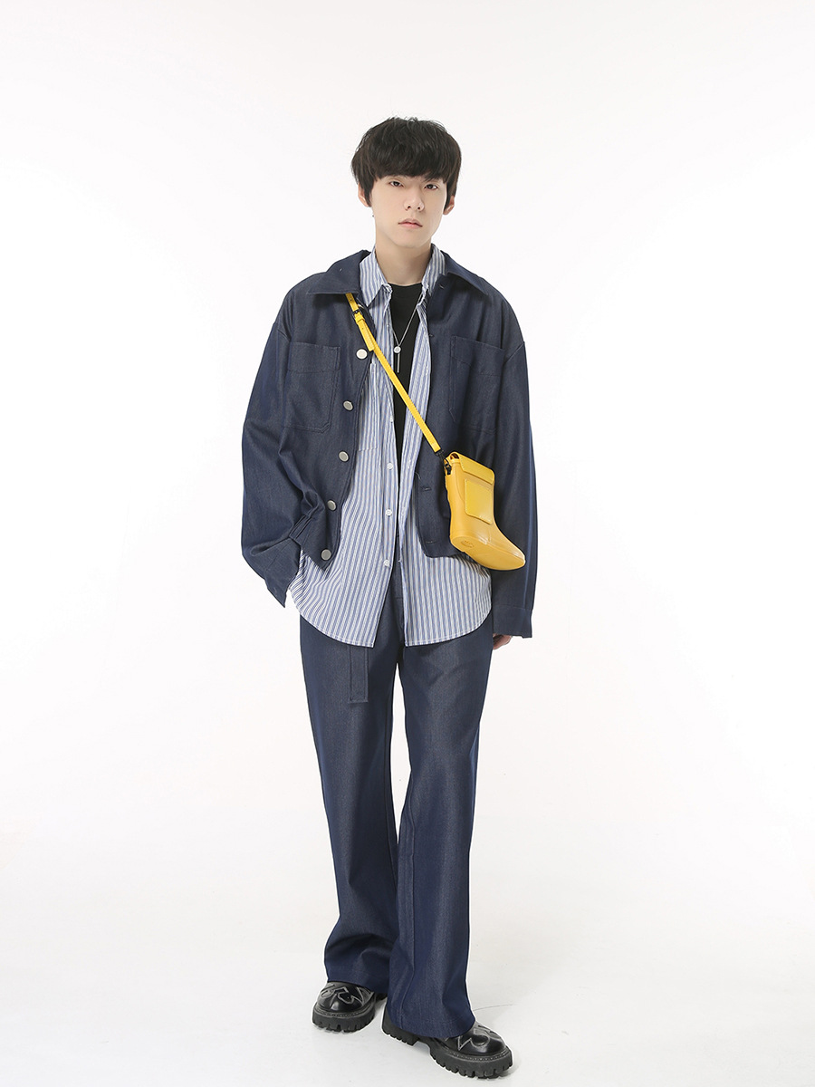 Mtlclothes ropa de Hombre | 2023 otoño nuevo retro simple Chaqueta corta chaqueta Pantalones rectos traje