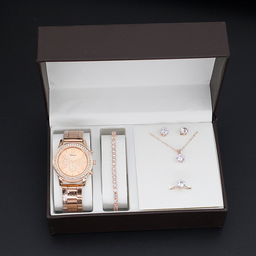 watch 5pcs/set new watch ladies fashion quartz watch + accessories set foreign trade watch wholesale