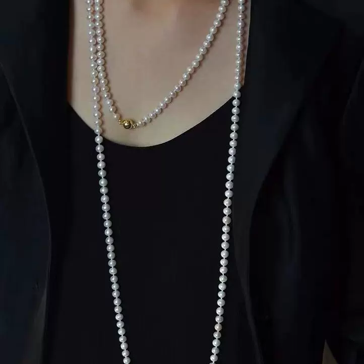 诸暨近圆天然淡水珍珠项链女长款毛衣链高级感叠戴秋冬配饰妈妈链