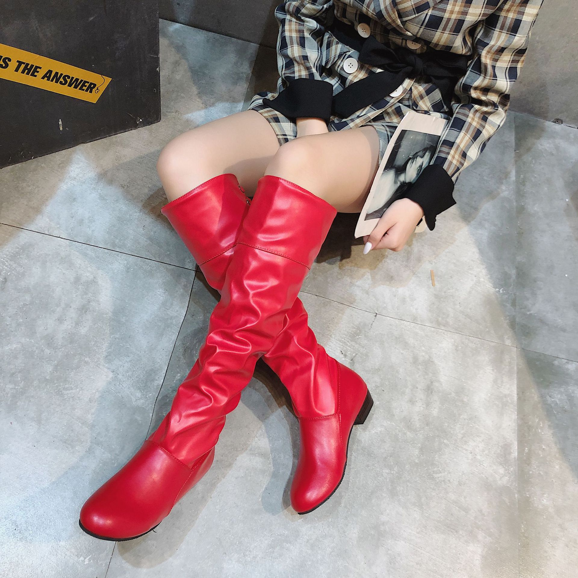 Women's Plus Size Lace Up Slouch Boots Winter Fashion European American Style Available_voghion.com