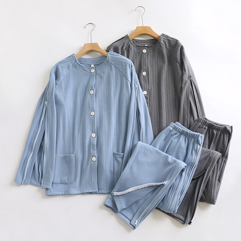 男性用ベッドケア服、着脱が簡単、片麻痺リハビリ服、入院患者服、ドイツ製ベルベット秋冬用ジッパー付き骨折用ホーム服|undefined