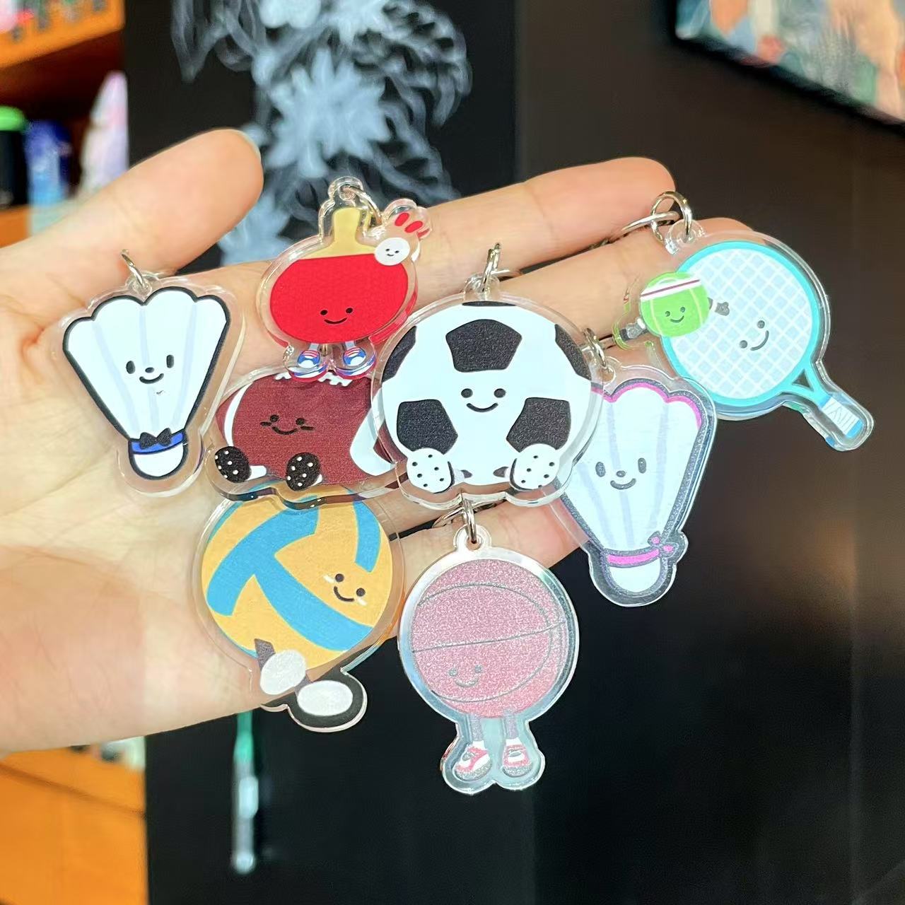 Cute badminton tennis volleyball football basketball table tennis football key chain headset pendant small gift