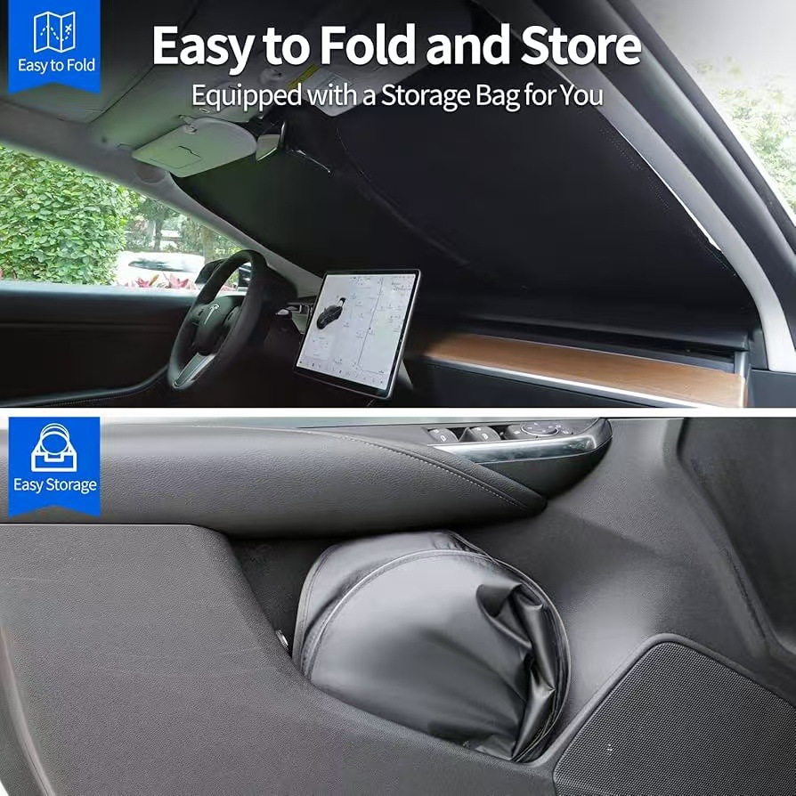 Tesla 21-26 Model 3-Model Y Special 190t Oxford Titanium Silver Sun Protection Foldable Car Sunshade