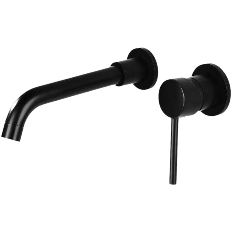 Todo cobre oculto montado en la pared grifo de la cuenca fría y caliente Pared de drenaje de agua negro Cuenca del grifo giratorio grifo de salida