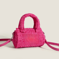 2023 Autumn Winter New Small Chiffon High-end Cylindrical Handbag Women's Fashion Casual Single Shoulder Crossbody Small Bag 