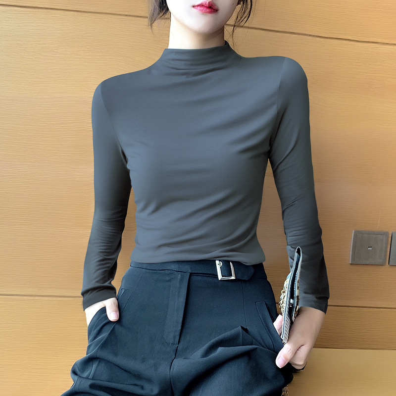 秋冬の気質の半高襟のモーデールの底のシャツの女性の秋とベルベットの女性の修身の長袖の高襟の中で上着を掛けます。|undefined
