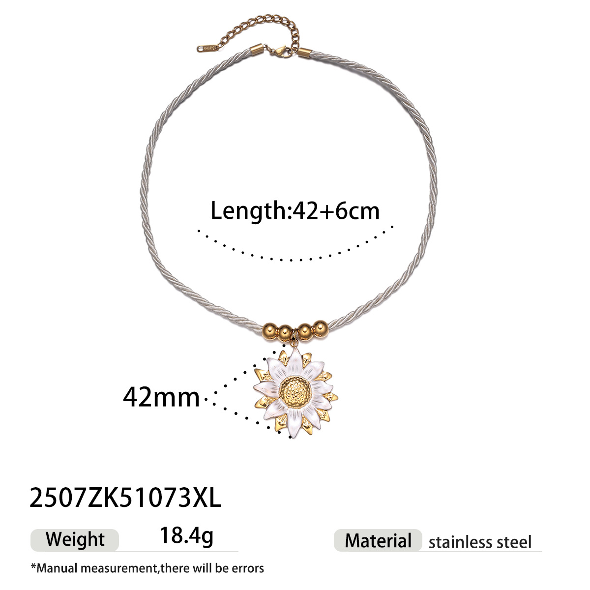Tena collar de acero inoxidable europeo y americano de lujo ligero nicho blanco tejido de cuerda gruesa flor sol collar de concha joyería mujer image 15