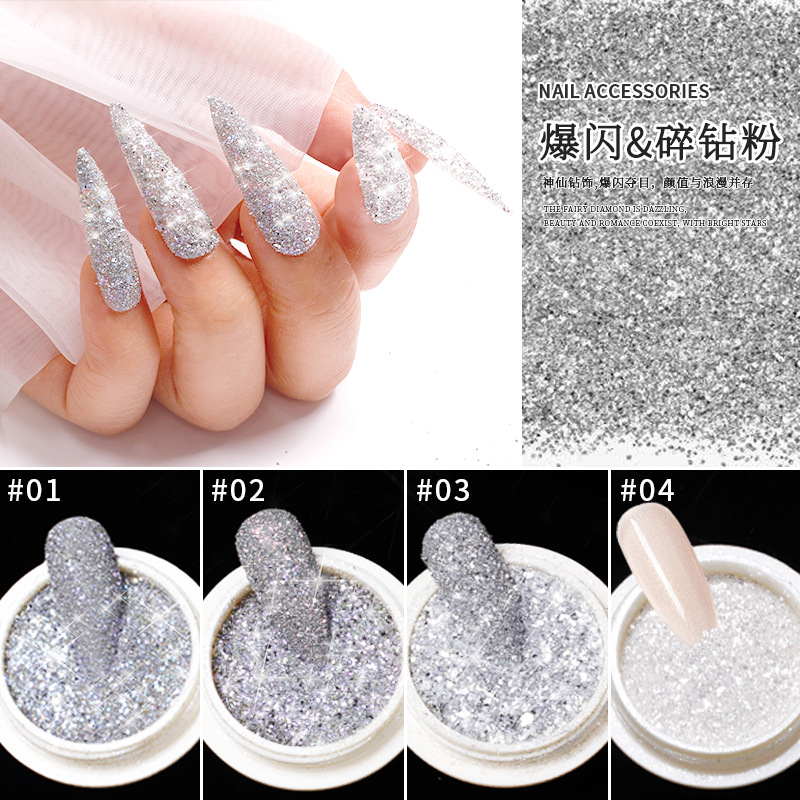 2022 nuevo en línea celebridad sueño diamante polvo uñas micro diamante flash reflectante disco Alta Luz cristal polvo de uñas polvo