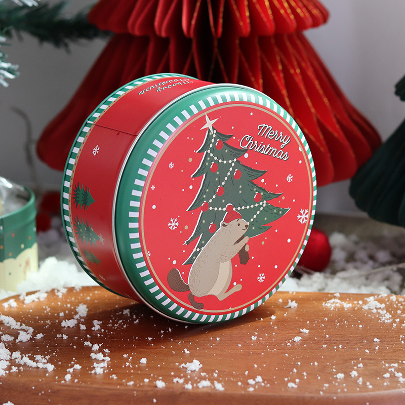 Nueva lata redonda de Navidad 135 galletas pequeñas embalaje de regalo de caramelo caja de hojalata redonda en stock