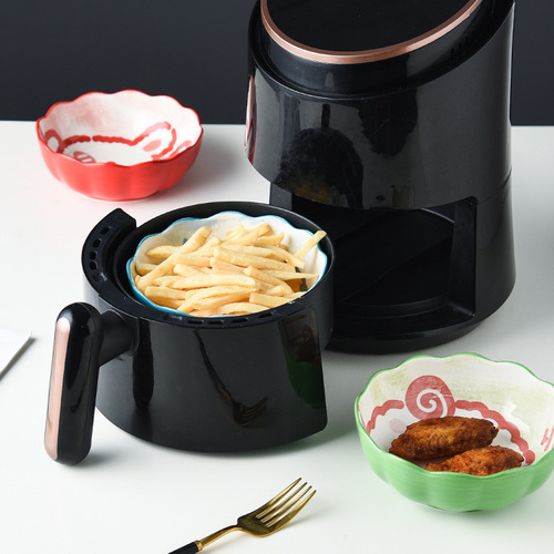 Ceramic baking bowl air fryer special bowl cute household lace bowl cartoon ice powder dessert fruit salad tableware