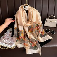新しいシルクウール刺繍模擬シルクベゴニアの花刺繍スカーフ多用途ファッション日焼け止めショールスカーフ多機能