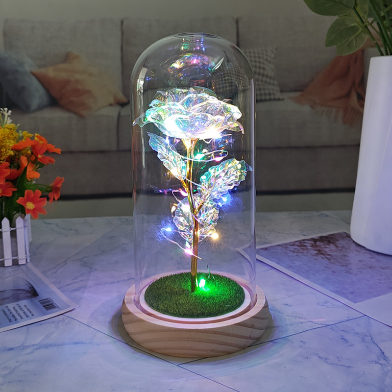 Adornos de rosas de papel de oro cubiertos de vidrio, regalos creativos para el Día de la Madre y San Valentín, flores artificiales, flores eternas, venta al por mayor en Yiwu