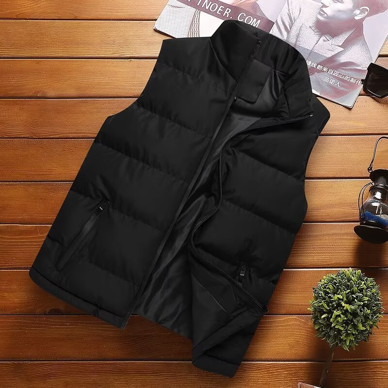 2026 Men's Autumn/Winter Solid Color Korean Style Warm Down Cotton Vest for Young Men, Thickened Slim Fit Casual Versatile Outerwear