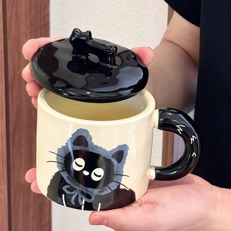 かわいい猫カップオフィスマグ蓋付きウォーターカップセラミックカップルギフトギフトボックス誕生日ギフト|undefined