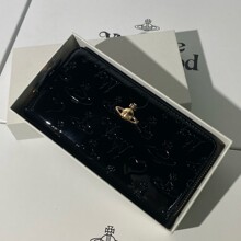 高版本西太后黑色漆皮压纹长款钱包漆皮压纹零钱包漆皮黑色多卡位