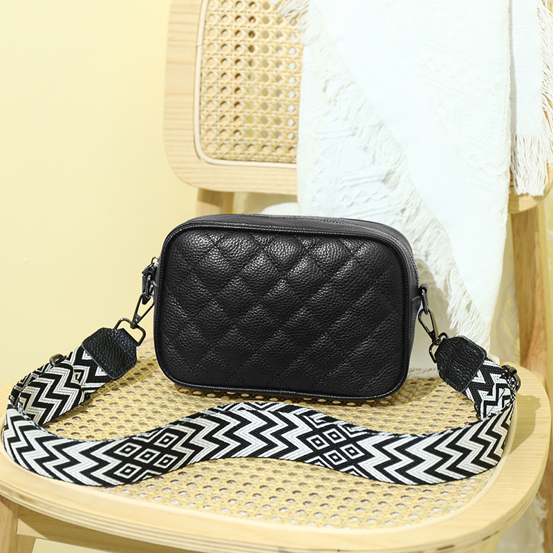 Women's Crossbody Bag 2024 New Versatile Diamond Wide Shoulder Strap Fashion Leather Shoulder Bag Classic Design Small Square Bag_voghion.com