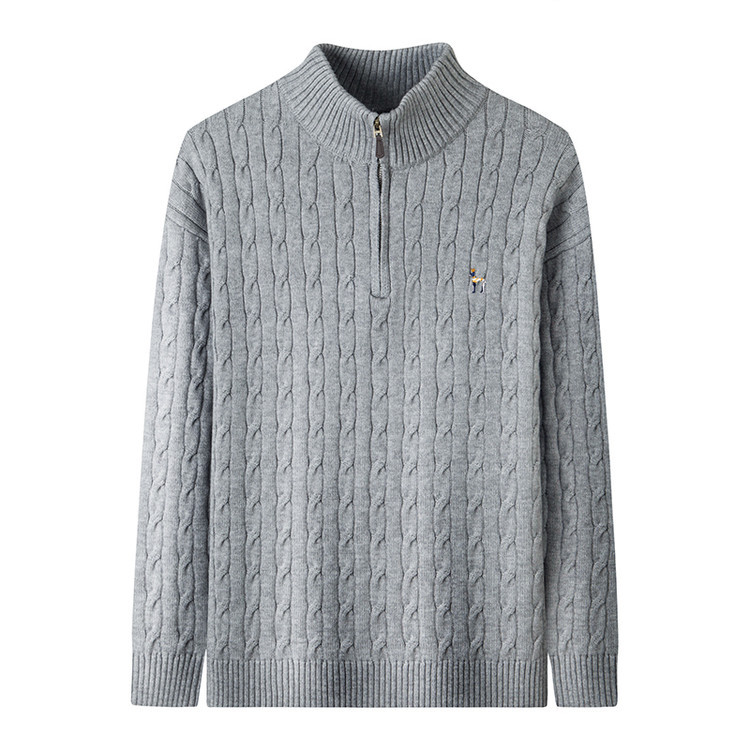 Suéter de cuello de medio cremallera hombre otoño invierno marca de moda bordada calentamiento suéter de cuello de medio cuello casual camiseta de punto de hombre