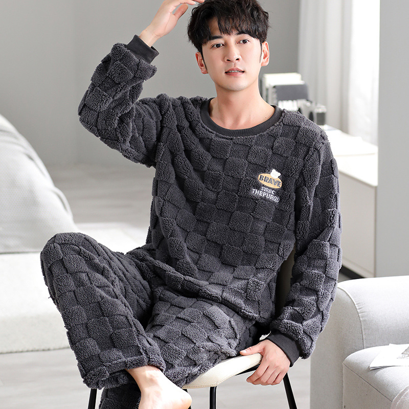2023 pijamas de lana de coral de invierno para hombres cálido y grueso forro de felpa simple ropa de abrigo casual homewear