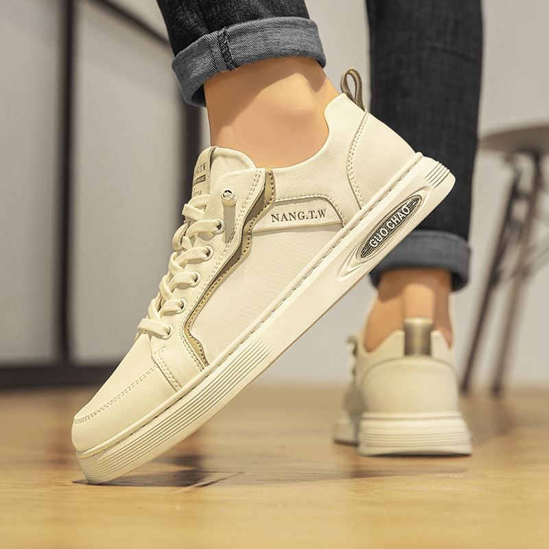 Zapatos casuales de un solo pie para hombres, zapatos de patineta al aire libre ligeros con suela suave, cómodos y amortiguados, zapatos blancos