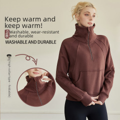 大牌同款熱銷高領保暖薄絨套頭半拉鏈外穿衛衣女立領上衣