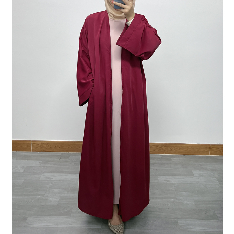 F390 Cross-Border Foreign Trade Middle East Dubai Women's Solid Color Zipper Cardigan Robe In-Stock Fashionable Loose_ecoleips.com