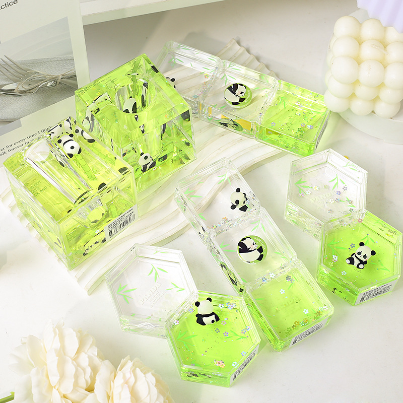 Chuanda se convierte en decoración de aceite lindo Panda Bola de dibujos animados lindo aceite que fluye botella de arena descompresión decoración de fugas de aceite