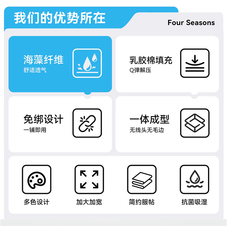Seaweed fiber car seat cushion, universal for all seasons, latex cotton square cushion, non-slip, three-piece set for autumn and winter, breathable for the rear seat in summer