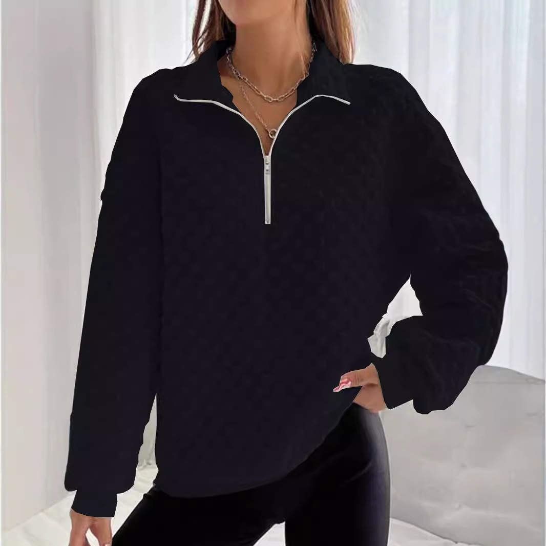 Women's Clothing knitted texture fabric sweater zipper long sleeve _voghion.com