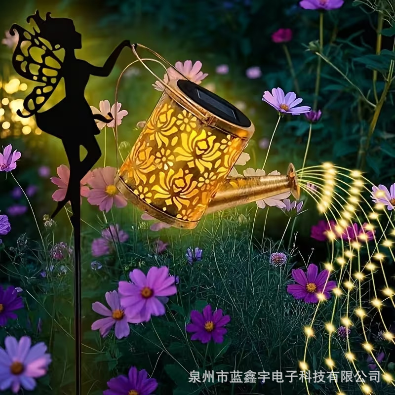 Amazon Christmas Solar-Powered Hollow Iron Art Watering Can Light Fairy Garden Outdoor Fairy Lawn Stake Light