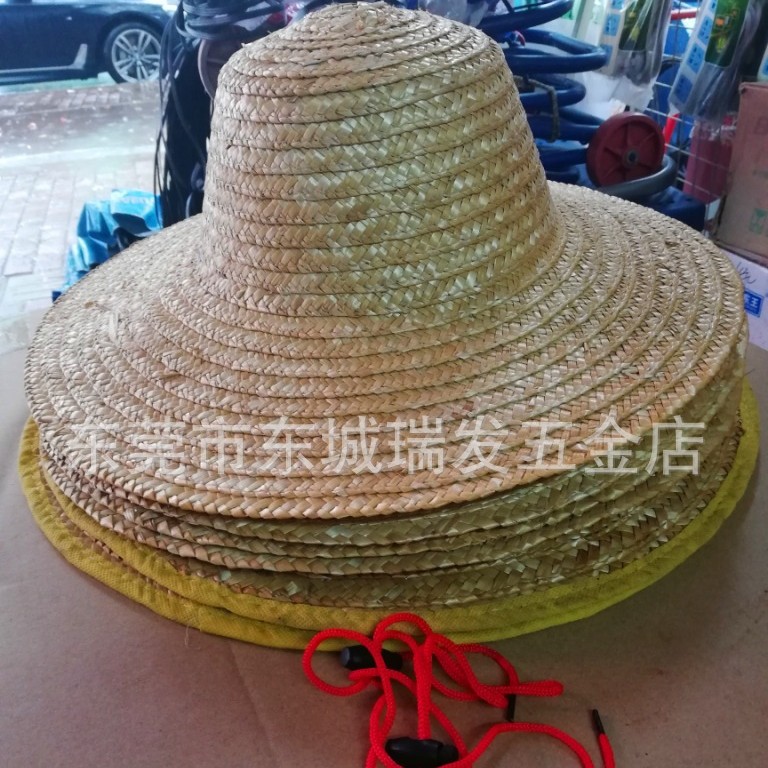 建筑工地农民晒遮阳劳动帽子工地农民工人稻草麦杆编织绘画草帽