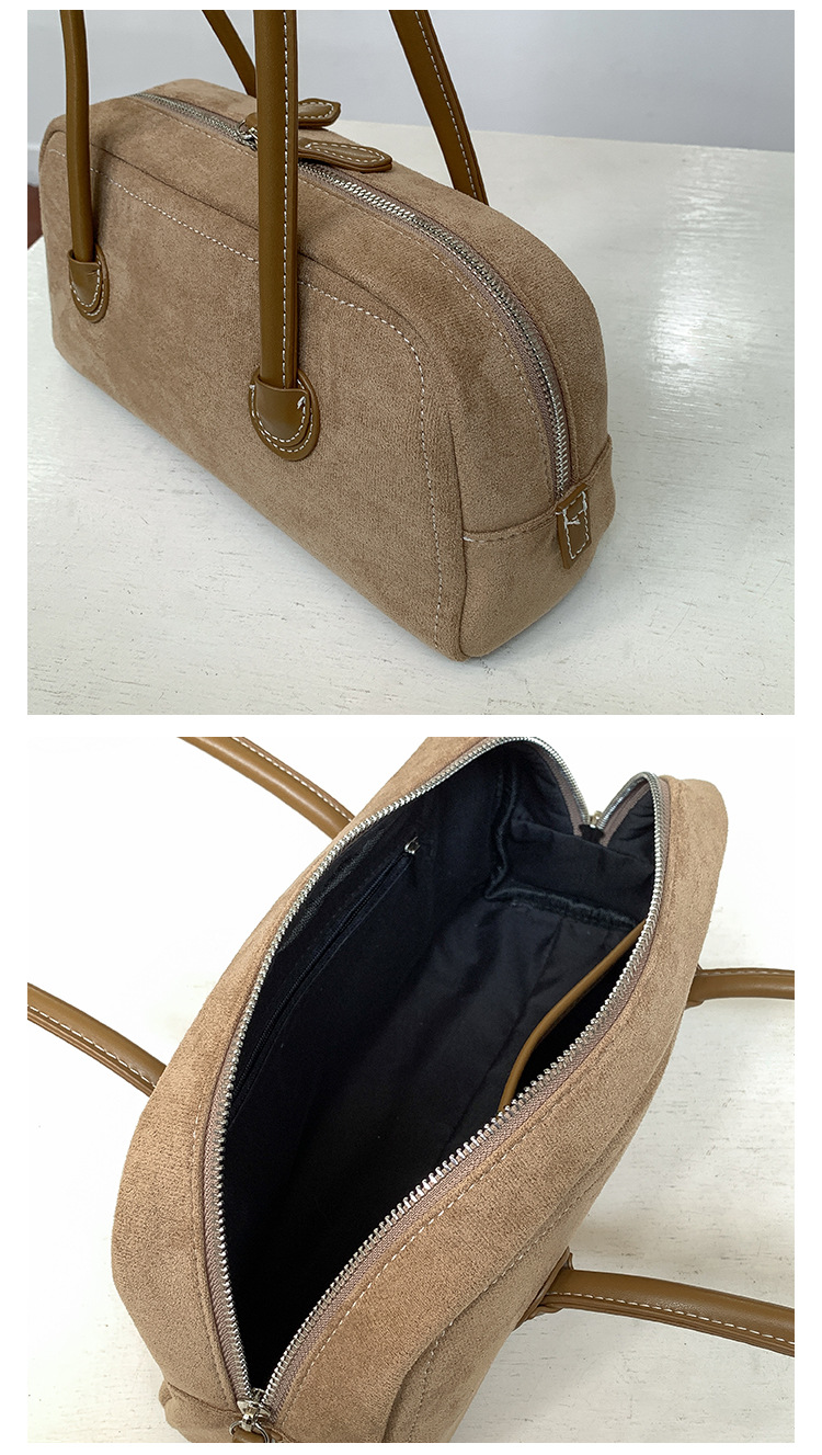 Autumn suede stick with simple leather splicing design, underarm bag, women's plush fashionable versatile shoulder bag_voghion.com