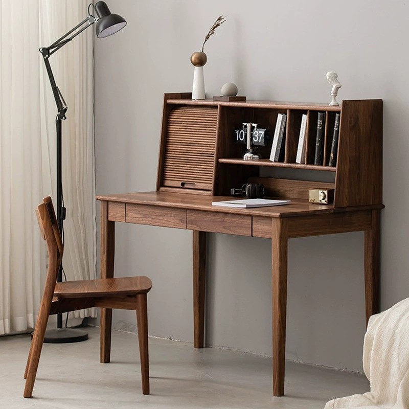Стол сочинительства Нордического студента туалетного стола комбинации журнала в японском стиле стола твердой древесины черного грецкого ореха Многофункциональный