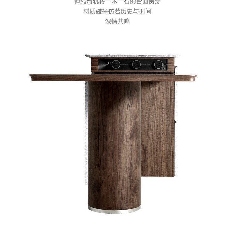 Mesa de comedor de un solo cuerpo de la plataforma de la isla, madera maciza de nogal negro, retráctil y estirado, mesa de guía medieval multifuncional de la isla, mesa de comedor