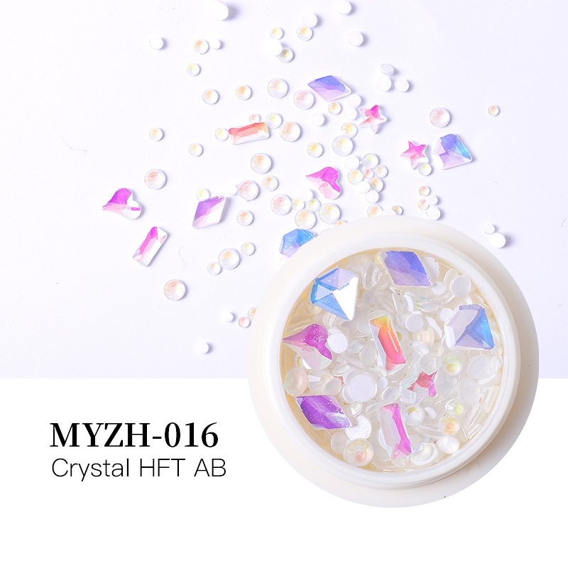 Accesorios de uñas transfronterizos mezclados al por mayor caja redonda de vidrio plano especial en forma de diamante taladro de uñas paquete de material de taladro de uñas al por mayor