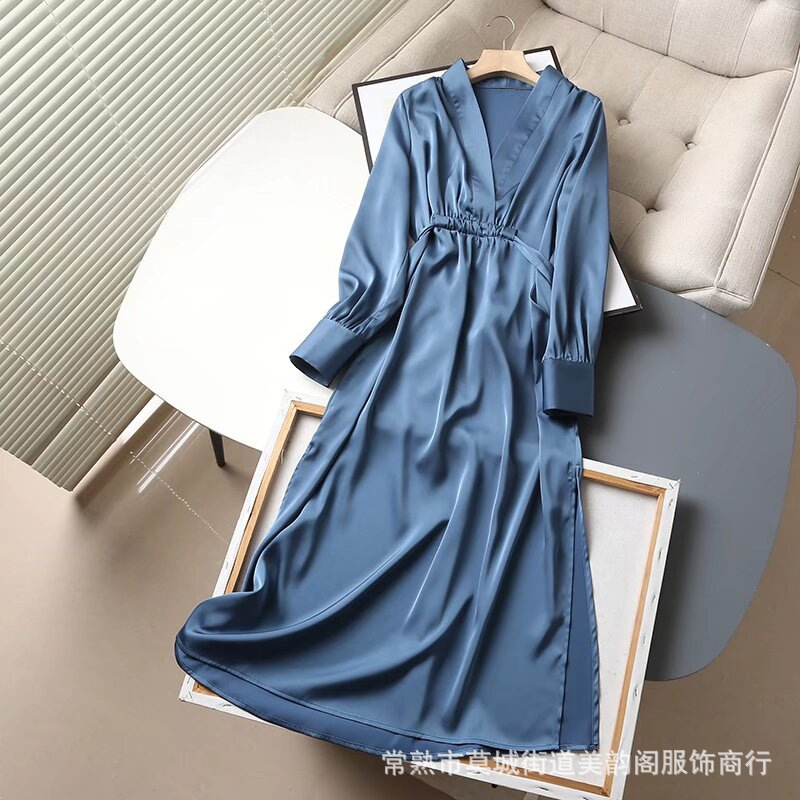 Uc&Za Spot Real Shot Cross-Border Women's New Elegant Long V Neck Simple Style Dress 06644735400