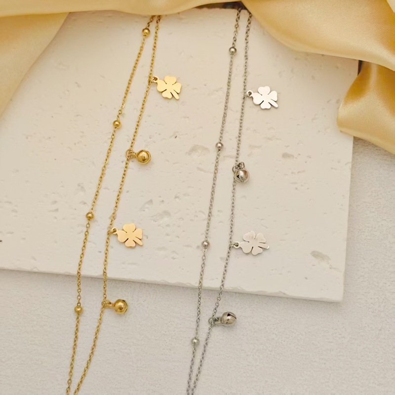 [full-body titanium steel] cross-border four-leaf clover bracelet real gold plating new women's high-end design sense light luxury jewelry
